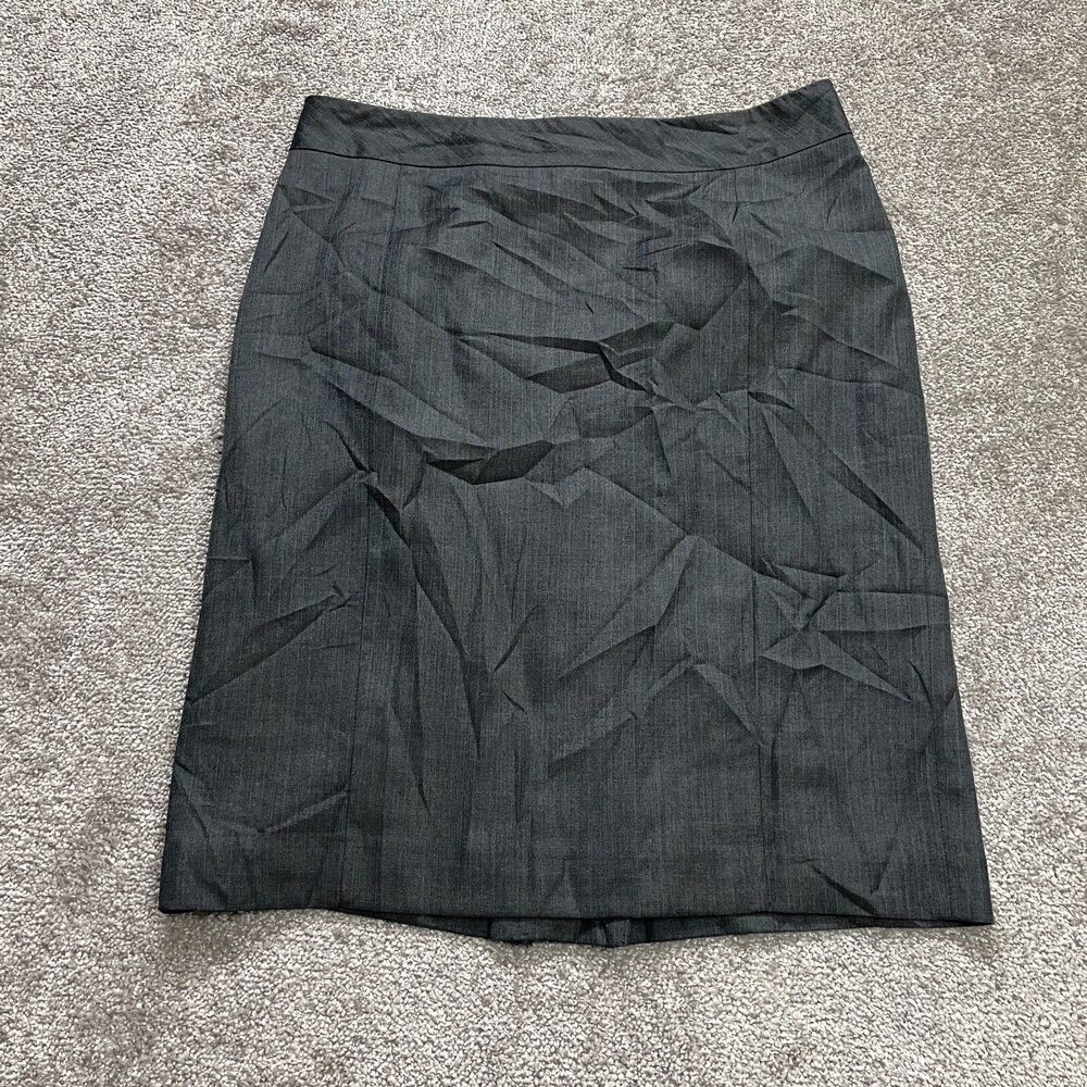 Merona Skirt Womens 10 Dark Gray Straight Pencil Knee Length Buttons Lined Work